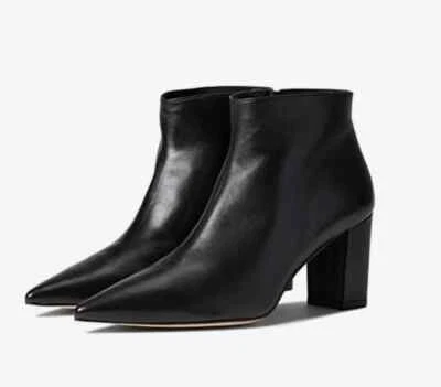 Bota Stuart Weitzman Stuart 75 para mujer 10 botín de cuero negro con tacón ancho KHD953 Foto 1 de 4