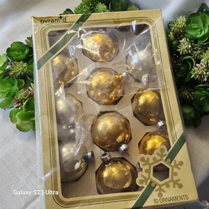 Vintage Pyramid Glass Ornaments Set of 12 Gold and Silver 2" balls with Box - Picture 1 of 6