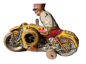 VTG MARX TIN MOTORCYCLE WINDUP TOY ROOKIE COP w SIREN - Picture 1 of 3