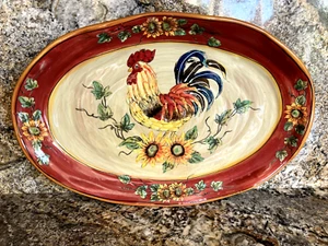 Großer Teller Hahn, Sonnenblumen 17" Oval Platte Bauernhaus Dekor Französisches Landhaus - Bild 1 von 12
