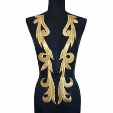 2Pcs Gown Appliques Fabric Collar Sew Iron Patches Gold Powder Dress Embroidery
