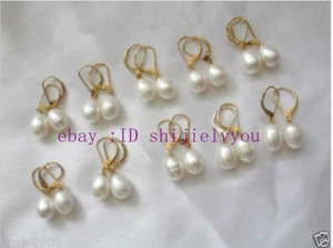 Wholesale 10 Pairs 7-8mm White Freshwater Pearl Gold Plated Leverback Earrings - Picture 1 of 4