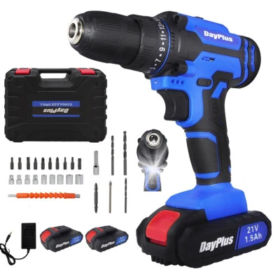 DAYPLUS New Cordless Drill Screwdriver 21V 45Nm Electric Drilling Machine with 2 Battery
