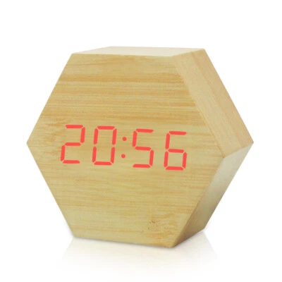 Vintage Alarm Clock Kids Travel With USB LED Digital Wooden Loud Voice Control - Image 1 of 4