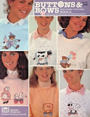 Buttons & Bows Sweatshirt Cross Stitch Leaflet #2 Waste Canvas 1988 CL-97 Clown - Image 1 of 3