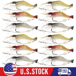 12PCS Soft Shrimp Bait Luminous Silicone Prawn Fishing Lures Hook Bait with Hook - Picture 1 of 7