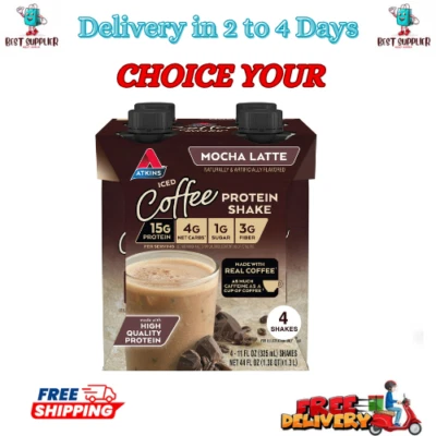 Shake de Proteína Atkins, Mocha Latte, Keto Friendly, Sem Glúten, 4 Ct - Imagem 1 de 4