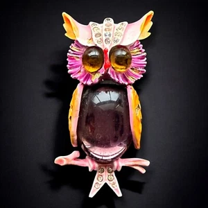 KUNST Eule Brosche Jelly Belly Arthur Pfeffer Emaille 60er MOD Vintage signiert - Bild 1 von 8