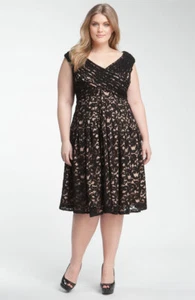 NWT ADRIANNA PAPELL SURPLICE LACE OVERLAY DRESS Plus Size BLACK 16W - Picture 1 of 8