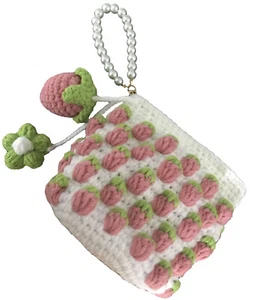 Cuentas de ganchillo Carteras de fresa tejido mini bolso de mano estuches de identificación llaves almacenamiento  - Imagen 1 de 4