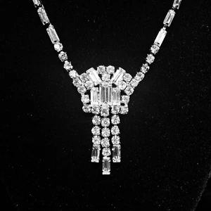 Jay Flex Rhinestone Necklace Sterling Silver Clear Bright Stones Choker 15” - Picture 1 of 5