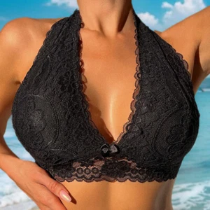 Women Sexy Crochet Lace Bralette Bra Boho Beach Bikini Halter Cami Tank Crop Top - Picture 1 of 28