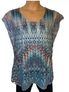 🌺 One World tunic blue colorful boho sequins lace sleeves overlay size XL - Picture 1 of 7