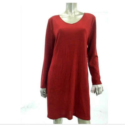 NY Collection Women Dress L Red Solid Sweater Knit  - Image 1 of 2