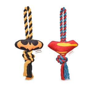 NUEVO DC Comics Superman y Batman Logo Perro Juguetes Conjunto de 2 Peluche Chirriante y Cuerda 9" - Imagen 1 de 10