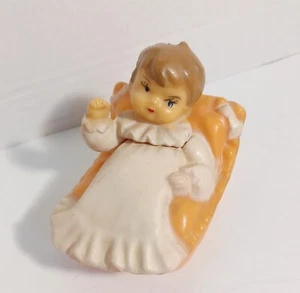 Vintage Wilton Tortenaufleger Baby in Pfirsich Stubenwagen Babyparty Kunststoff Dekoration  - Bild 1 von 10