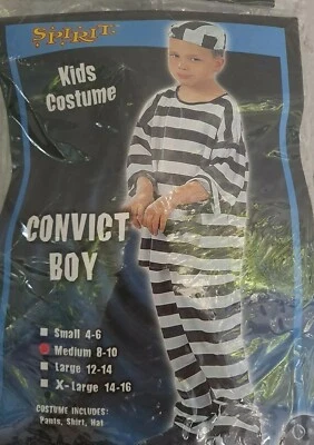 Spirit Halloween Convict Kids Costume Size M 8-10 Black/ White stripes - Image 1 of 4