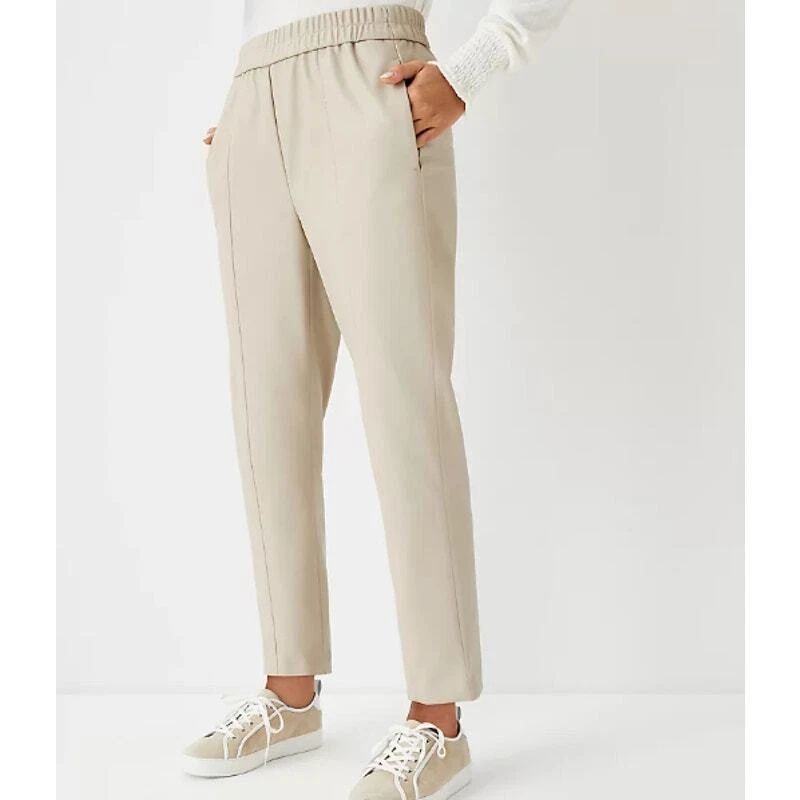 Pantalón Ann Taylor The Imitación Cuero Pull On Tobillo Crema Marfil Talla Pequeña Foto 1 de 4