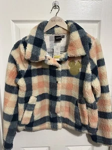 Disney Pink Blue Minnie Mouse Snap Soft Fleece Jacket NWT Small - Picture 1 of 8
