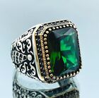 Men's Zircon Emerald Green Stone 925 Sterling Silver Ring Handmade Gift For Him