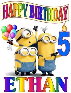 CAMISETA DE CUMPLEAÑOS FELIZ MINIONS PERSONALIZADA Cualquier Nombre/Edad Súper Suave - Imagen 1 de 7