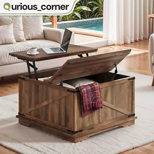 Square Lift Top Coffee Table with Hidden Storage Farmhouse Living Room Tabletop - Picture 1 of 11