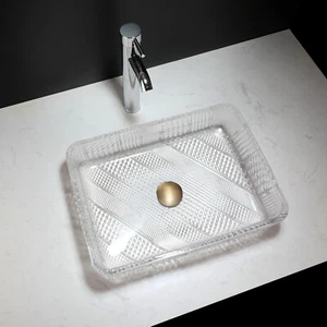 Rubinetto lavandino ciotola bagno rettangolare vetro temperato vaso bagno set bacino di scarico pop up - Foto 1 di 14