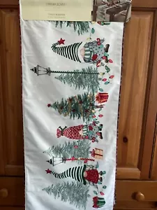 CYNTHIA ROWLEY Beaded Gnome & Christmas Tree Table Runner 16” x 72” NEW - Picture 1 of 5