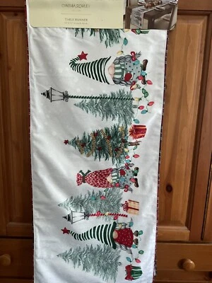 CYNTHIA ROWLEY Beaded Gnome & Christmas Tree Table Runner 16” x 72” NEW - Image 1 of 4