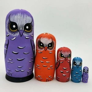 5 stücke Handgemachte Eule Nesting Dolls Russische Holz Matrjoschka Puppe - Bild 1 von 7