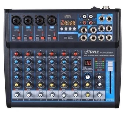Pyle Bluetooth 8 Ch. Studio / DJ Controller Audio Mixer Console System PMXU83BT - Image 1 of 4