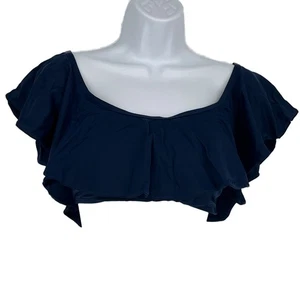 Bikini Swimsuit Ruffle Bandeau Top in Navy Blue Size Large - Picture 1 of 5