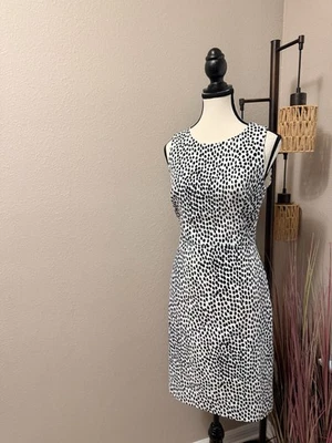 J Crew Lined Sheath Dress White with Black/Blue Dots Size 6 EUC - Image 1 of 4