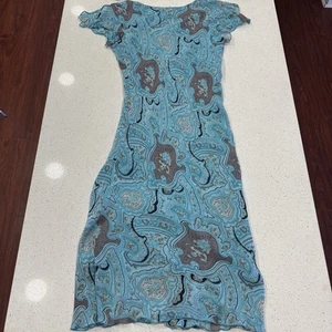 Vintage 90s Y2K Paisley Midi Flowy Dress Whimsigoth Fairygrunge Blue Ami A.M.I. - Picture 1 of 10