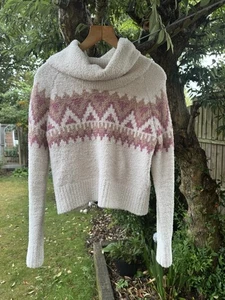 Kaisley XS Oversized Cream & Pink Jumper Roll Neck Teddy Bear Soft - Picture 1 of 11