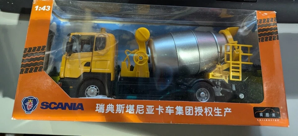 Scania 6621 1:43 Die Cast Yellow, Silver, & Black Cement Mixer Truck - Image 1 of 1