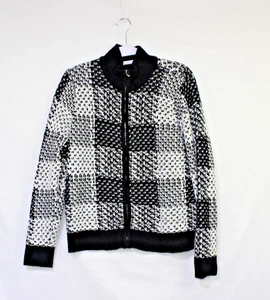 Liz Claiborne Black White Full Zip Sweater Jacket Womens Large Cotton Blend Soft - Picture 1 of 6