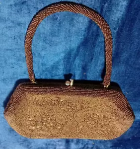 Borsa con perline marrone Borsa con perline di design ricamata Pochette vintage - Foto 1 di 8