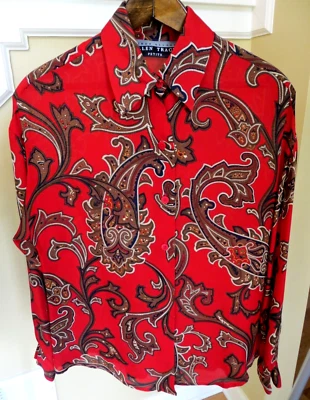 Blusa de carrera Ellen Tracy SILK PAISLEY TALLA 2 PETITE clásica elegante EXCELENTE Foto 1 de 3