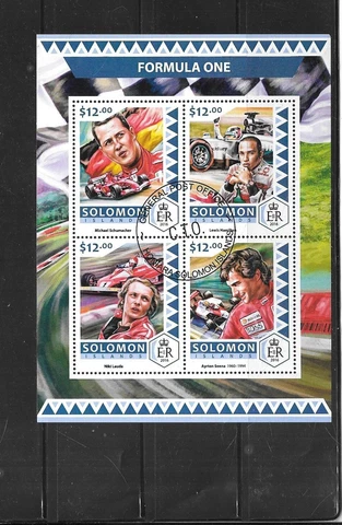 SOLOMON ISLANDS  2016 FORMULA 1 RACING  SOUVENIR SHEET CTO USED STAMPS Cover