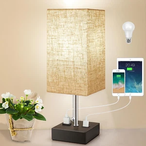 3-Color Temperature Table Lamp with USB Port and AC Outlet Bedside Lamps for Bed - Picture 1 of 7