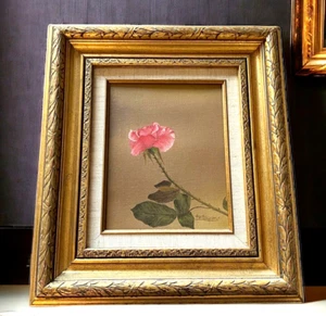 Original Art Painting Rose Floral Romantic Gold Frame Gallery Wall 17.5"x15.5" - Picture 1 of 8