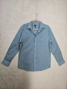 Club Room Men Dress Shirt Medium Blue Plaid Cotton B Long Sleeve Stretch Office - Picture 1 of 19
