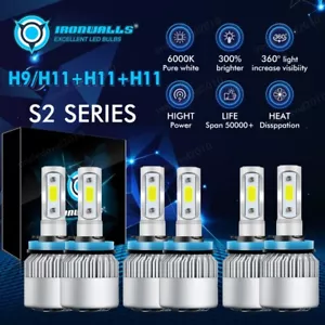 For Nissan Sentra 2013-2023 6x H11 H9 H8 LED Headlight High Low Fog Bulbs 6000K - Foto 1 di 12