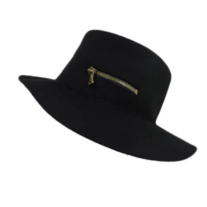 Sombrero de fieltro de lana aplastable Outback con cremallera bolsillo negro - Imagen 1 de 6