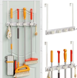 Broom Holder Over The Door Wood Broom And Mop Rack Over The Door Broom Holder Dr - Picture 1 of 6