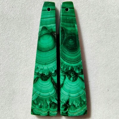 Par de piedras preciosas de cabujón perforadas de malaquita natural 57 quilates 45,2 X 10,8 mm Foto 1 de 3