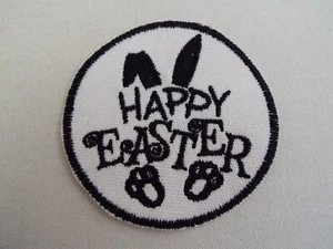 Black Happy Easter Bunny Rabbit 3-1/4" Embroidery Iron-on Patch (E5) - Picture 1 of 1