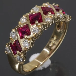 MIKIMOTO Diamond 0.3ct Ruby 0.85ct Ring US4.25 K18YG 3.8g Newly Polished 6125A - Picture 1 of 7