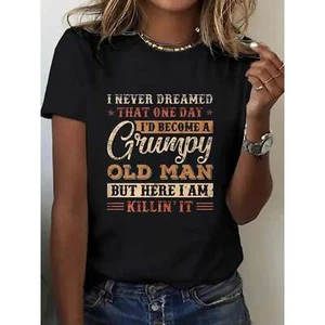 dream pattern printed T-shirt, round neck women's T-shirt, casual sports top - Picture 1 of 12